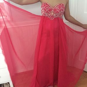 Strapless formal gown.